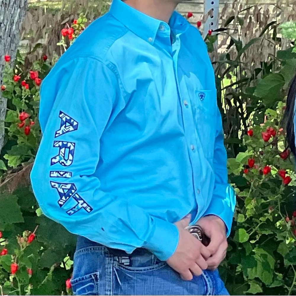 Ariat Blue Casual Button Down Shirt with Decorative Sleeve Design